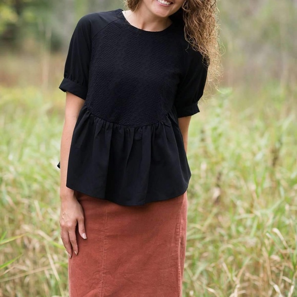 orange creek Tops - Black WOVEN PEPLUM TOP Blouse Shirt